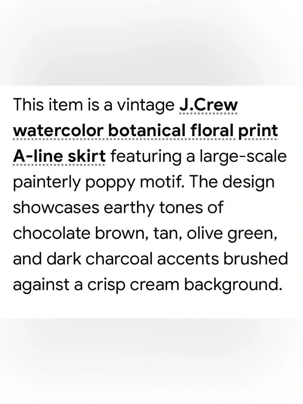 J. CREW OFF-WHITE BROWN BLACK FLORAL PRINT A-LINE SKIRT WOMENS SZ 10